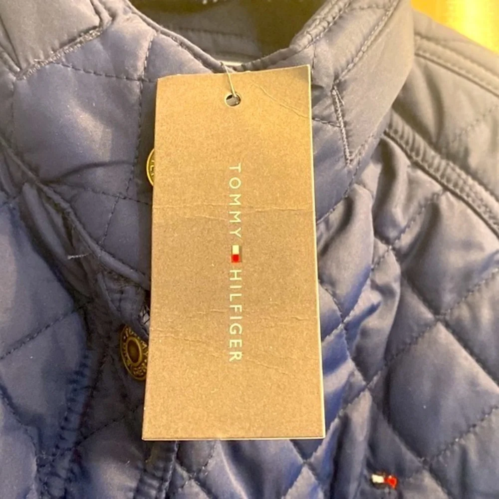 NWT Girls Tommy Hilfiger Blue Quilted with Belt All Weather Snap Up Jacket XL